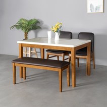라로퍼니처 로망 1200 천연 대리석 4인용 식탁 세트 4인용 원목 테이블, 1.4인 벤치형(테이블+의자2+벤치1)