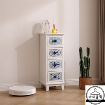 감성 프로방스 수납장 인테리어 침실 거실 서랍장, 완제품, 화이트 4단