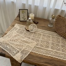 손뜨개 레이스 식탁보 빈티지 크로쉐 사각 테이블 러너 홈카페, B 직사각 40cm x 90cm