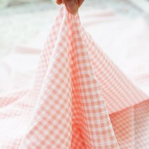 패브릭샵 대폭 양면시어서커 잔체크 지지미 원단, 코랄핑크
