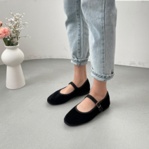 바인미쇼룸 라운드 벨벳 메리제인 여성 플랫 슈즈 단화 로퍼