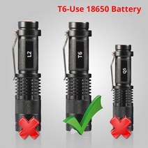 저항계 절연 접지 디지털 미니 LED 손전등 8000LM Q5 T6 L2 토치 초점 조절 가능 줌 플래시 라이트 램프 선물용 14500 또는 18650 배터리 사용, 02 T6_01 Only Flashlight