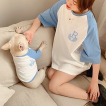 강아지커플룩 견주 올인원 여름옷 실내복 반팔 애견 cl-8402, 옐로우