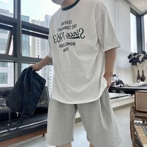 커플 여름데일리 레터링 왕 박스티 1963 배색오버핏 반팔티셔츠 원피스룩