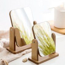 고급 원목 감성 화장 거울 스탠드형 우드 탁상 책상 화장대 접이식 메이크업 사각 접이식 회전 거울 카페 인테리어 소품, 소형