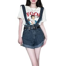 멜빵바지 여름 데님 퍼 롤업 와이드 슬림 반바지에 벨트 카카매이 C31 N756L980