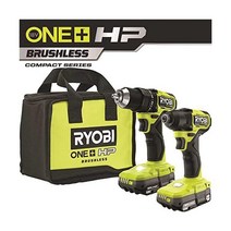 : RYOBI Ryobi ONE+ HP 18V 브러시리스 무선 컴팩트 1/2인치 드릴 임팩트 드라이버 키트 (2) 1.5 Ah 배터리 충전기 가방 포함