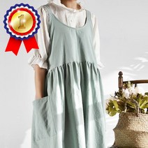 원피스 앞치마 카페 여름 린넨 주방 데님 공방 프릴 원피스 앞치마 어린이집 유치원 카페, C타입-스카이블루