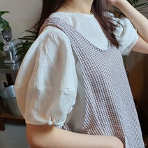 방가지똥 앞치마 여름용 통원피스 브라운 체크 리플 지지미 앞치마, 1개