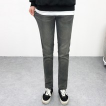 엠클로 남자 빅사이즈 슬림핏 기본 무지 그레이 워싱 데님팬츠 스판 청바지