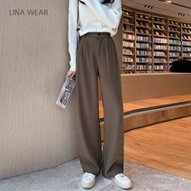 리나웨어 여성 데일리 롱 팬츠 뒷밴딩 일자 바지 와이드 핀턱 슬랙스