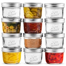 SEWANTA 넓은 입구 메이슨 병 226.8g(8온스) [12팩] 밀폐 뚜껑과 밴드가 있는 Kerr - 통조림 발효 피클링 냉동용 유리병 전자레인지 및 식기세척기 사용 가, 12 Pack