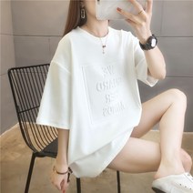 패스타임 여성 음각 폰트 코튼혼방 루즈핏 반팔티