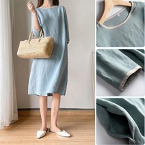 순면의 원피스 여성 면 마 원피스 리넨 원피스 A라인 원피스 여름 여성 원피스 루즈핏의 빅 사이즈 원피스 여성용 롱 면 원피
