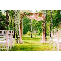 철제벤치 정원 뒷뜰 야외 철재 벤치 공원 핑크 커튼 나무 문 장식 결혼식 사진 배경 정원 녹색 잔디 의자, 01 2HLYS00038_03 220x150cm