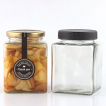 뉴마켓 유리병 70파이 사각500 검정색러그캡 44개 (약 가로x세로 8cm x 높이 11cm 마개 7cm), 500ml