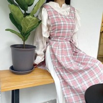 아트박스/에이치플러스몰 (이거찜) 린넨 롱 앞치마 체크무늬 어린이집 WA33D4B, 체크앞치마 블루