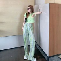 간지나는댄스걸 방송댄스복 힙한팬츠와이드 부츠 염료 팬츠 캐주얼 여름 여성용 바지 신축성 패션 스트레이