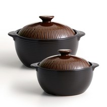 [리한] 라인팟 무균열 뚝배기 2종 세트 16+18cm, 브라운
