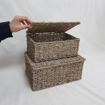 라탄 뚜껑 바구니 2size 사각 순수 해초 수납함 정리함 팬트리 정리 발리소품 바스켓, 사이즈(소)
