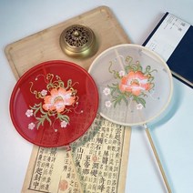 고대 스타일 긴 핸들 그룹 팬 18 색 Hanfu 의상 액세서리 한복 댄스 소품 궁전 수 놓은 손