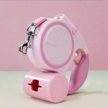 강아지 3in1 올인원 LED 자동리드줄 3M 산책줄 개줄 목줄 애견배변봉투 풉백 대형견, 핑크 pink