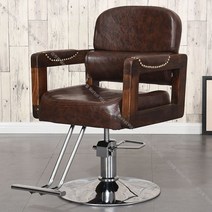 레트로 고급 바버샵 이발소 미용실 의자 헤어샵 체어 인테리어 복고풍, 브라운 발판있음