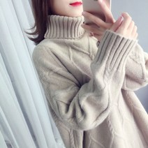 DFMEI 스웨터 여성용 느슨한 겨울 두꺼운 풀오버 니트 아우터웨어 터틀넥 바닥 셔츠