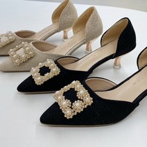 [당일출고] 글로시 스퀘어 큐빅 스틸레토 투명힐 5cm