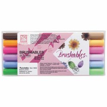 Kuretake Zig BRUSHABLES 6가지 밝은 색상 세트 투톤 펜 트윈 브러시 팁 건조 시 방수 지저분함 없음 사진 안전 무산성 내광성 크실렌 프리 보관 품질 일본산