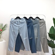 바이코드 MB 여름 S-3XL 구제 테이퍼드 스트레치 트임 일자핏 청바지(4컬러)