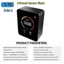 CO2 미터 5in1 포름 알데히드 HCHO TVOC 테스터 Co2 센서 공기 품질 모니터 실내 CO2 검출기 LCD 온도 습도 테스터 607609, CHINA, 3in1 B Infrared Sens