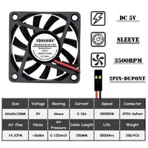 쿨러 PC 부품 컴퓨터 호환 2PCS 60mm 5V 12V 24V Brushless USB 2PIN 3PIN DC 팬 60x60x10mm 6010 6cm CPU 케이스 냉각, 5V Oill DuPont