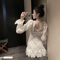 신박한직구 여성 여름 휴가 클럽 시스루 레이스 큐티 미니 원피스