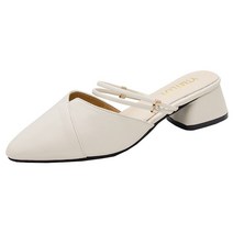 스킨색구두 살색구두 스킨색구두7cm 베이지구두 2020 파티 여성 뮬 슬리퍼 뾰족한 발가락 블록 스트랩 폐쇄 얕은 하이힐 신발 샌들 블랙 베이지 스퀘어 힐 펌프스