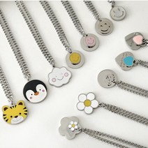 써지컬 어린이 미아방지 목걸이 팔찌 양면각인추가, Rix 감기조심해, [목걸이M]레이어드동글스마일(핑크)