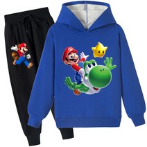 RUHONG 슈퍼마리오 아동복 겨울 방한 기모 후드티+바지 남아 여아 주니어 아동복세트 100-170 5색선택 마리오 게임 굿즈 옷세트 그림D