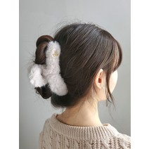하트 펜던트 풍성한 밍크 페이크퍼 올림머리 반머리 털 헤어 집게핀 4 color