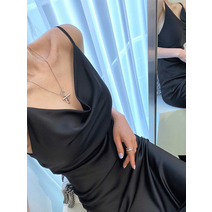 주문폭주! 고급 새틴 실크 슬립 언발 뷔스티에 나시 롱 원피스