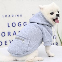 [말랑콩떡] 강아지 데일리 지퍼 포켓 후드 티, 그레이