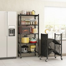 BNN 일상공간 접이식 다용도 폴딩 철제선반 3단 5단, 매트블랙