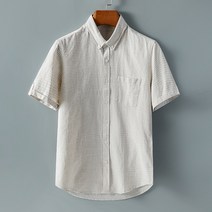 여름얇은타입 빈티지 하운드투스체크 루즈핏 린넨 반팔셔츠 리넨 원단 상의