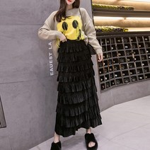 다이뻐 DAIBBU 리틀깽스 빅사이즈 데이트룩 데일리 핏이예쁜 하객패션 따뜻한 벨벳 셔링 프릴 캉캉 롱스커트