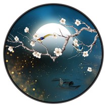 밤하늘 금빛 꽃가루가 예쁜 매화 원형 보석십자수 액자 세트 비즈십자수 거실에걸면좋은 그림, 60X60cm