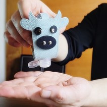 휴대용 손제 소 캐릭터 열쇠고리 세정제 젤 가죽 공병 카우, 핑크