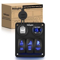 Nilight 3 갱 로커 스위치 패널 USB 충전기 LED 전압계 사스콰치 조명 윈치 전원 후미등 스위치 온 오프 알루미늄 방수 토글 스위치 패널 12V 자동차 트럭 보트용, 3 Gang Rocker Switch Panel