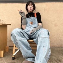 여자 빅사이즈 멜빵 청바지 와이드핏 청멜빵바지