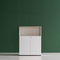 룸에딧 800 3단 도어잠금형 책장 다용도 서랍장, 라이트우드
