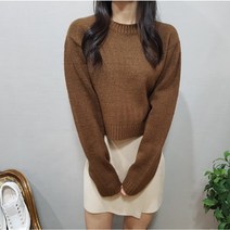 상상그이상 여성용 국내제작 쁘띠 크롭 라운드니트 비비드한 컬러구성 세미크롭 다리가길어보이는 캐주얼니트 무지디자인 따뜻한 컬러니트