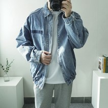 남자 오버핏 워싱 집업 청자켓 투웨이 절개 데님 블루종 점퍼